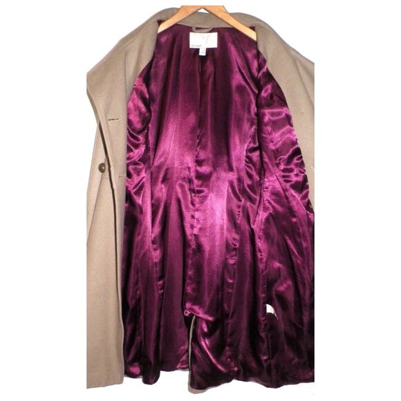 Women's M Old Navy Taupe Wool Blend Coat Walking Trench Peacoat Double Breasted - Picture 4 of 6